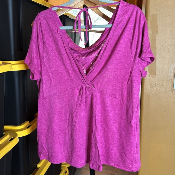 ANTHROPOLOGIE x MAEVE FUCHSIA HORIZON LINEN BACK TWIST DRAPE TEE SIZE LARGE - Picture 10 of 14